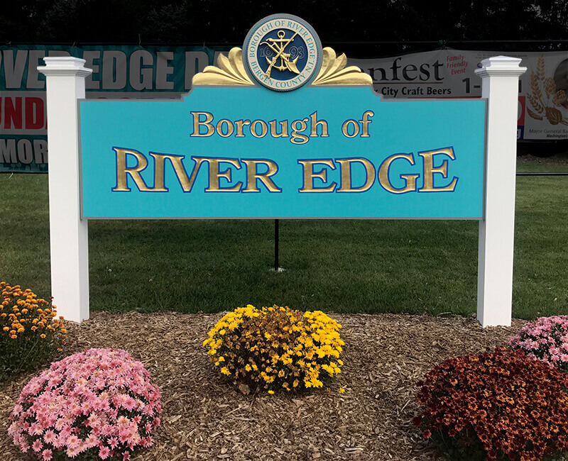 Borough of River Edge carved sign